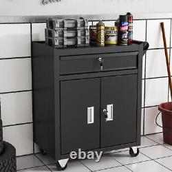 1 Drawer 2 Door Rolling Tool Cabinet on Wheels Workshop Garage Tool Trolley Cart