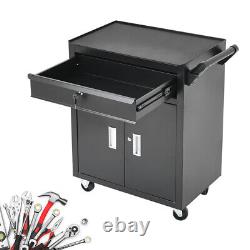 1 Drawer 2 Door Rolling Tool Cabinet on Wheels Workshop Garage Tool Trolley Cart