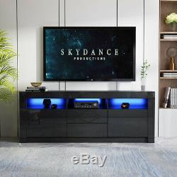 160cm Large Sideboard Black Modern TV Unit Cabinet High Gloss Drawer Door LED UK