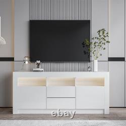 160cm Large Sideboard TV Unit White /Grey High Gloss Drawer Door Matt With LED