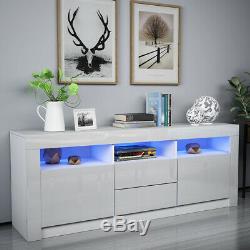 160cm Large Sideboard White Modern TV Unit Cabinet High Gloss Drawer Door LED UK