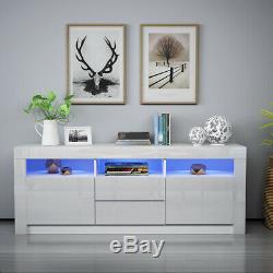 White UNDRANDED Wooden TV Cabinet High Gloss with 3 Drawers TV Stand Unit Open Case Cupboard Sideboard FREE LED Light for Living Room 160cm