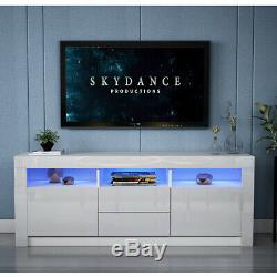 White UNDRANDED Wooden TV Cabinet High Gloss with 3 Drawers TV Stand Unit Open Case Cupboard Sideboard FREE LED Light for Living Room 160cm