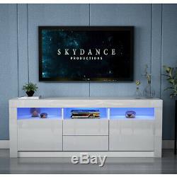 160cm White Large Sideboard Modern TV Unit Cabinet High Gloss Drawer Door LED