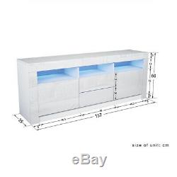 160cm White Large Sideboard Modern TV Unit Cabinet High Gloss Drawer Door LED