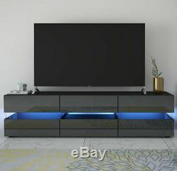 177cm Large TV Unit Stand Cabinet High Gloss Drawer Door BLUE LED Light Black