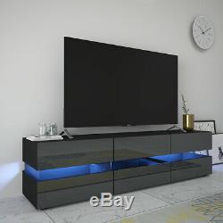 177cm Large TV Unit Stand Cabinet High Gloss Drawer Door BLUE LED Light Black