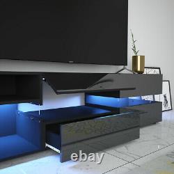 177cm Large TV Unit Stand Cabinet High Gloss Drawers Doors With LED Lights Black