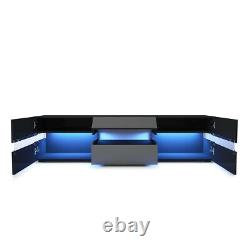 177cm Large TV Unit Stand Cabinet High Gloss Drawers Doors With LED Lights Black