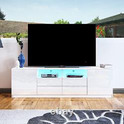 180cm Large Storage TV Unit Cabinet White High Gloss TV Stand with LED Lights