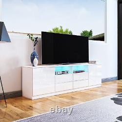 180cm Large Storage TV Unit Cabinet White High Gloss TV Stand with LED Lights