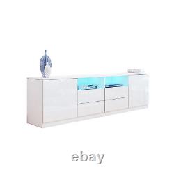 180cm Large Storage TV Unit Cabinet White High Gloss TV Stand with LED Lights