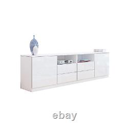 180cm Large Storage TV Unit Cabinet White High Gloss TV Stand with LED Lights