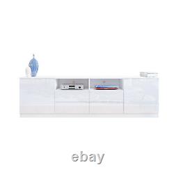 180cm Large Storage TV Unit Cabinet White High Gloss TV Stand with LED Lights