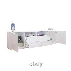 180cm Large Storage TV Unit Cabinet White High Gloss TV Stand with LED Lights