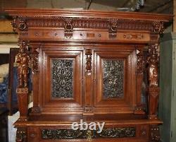 1900's Large Dutch Carved Oak Double Buffet Sideboard