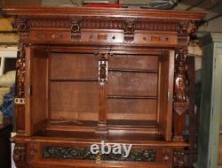 1900's Large Dutch Carved Oak Double Buffet Sideboard