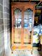 1920, S Antique Bookcase Light Oak Stained Glass Doors Drawers Large