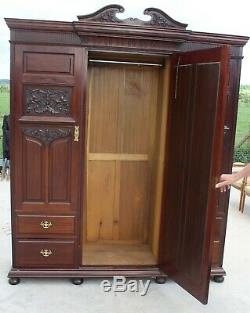 1930s Large Solid Walnut 3 Door Mirrored Wardrobe with Drawers
