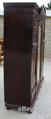 1930s Large Solid Walnut 3 Door Mirrored Wardrobe with Drawers