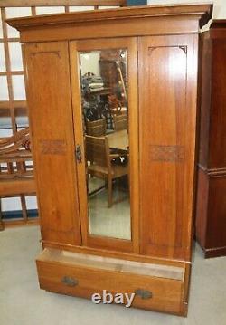 1940's Mirrored 1 Door Oak Wardrobe with large Drawer