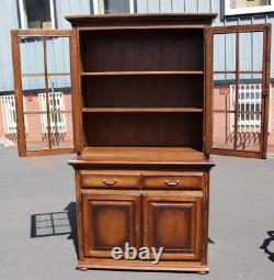 1960s Large Oak Bookcase with Glazed Top and Cupboards