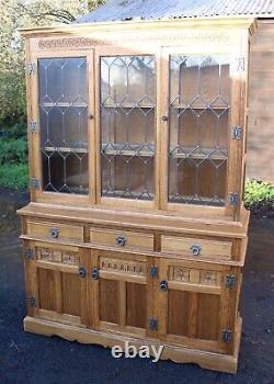 1980's Large 3 Door Golden Oak Bookcase with Glazed Top Old Charm