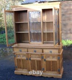 1980's Large 3 Door Golden Oak Bookcase with Glazed Top Old Charm