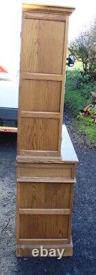 1980's Large 3 Door Golden Oak Bookcase with Glazed Top Old Charm