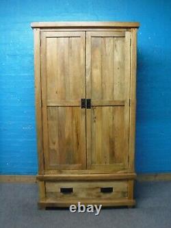 1of2 OAK FURNITURE LAND LARGE SOLID OAK 2DOOR 1DRAWER WARDROBE H186xW100xD60cm