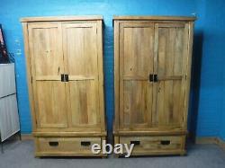 1of2 OAK FURNITURE LAND LARGE SOLID OAK 2DOOR 1DRAWER WARDROBE H186xW100xD60cm