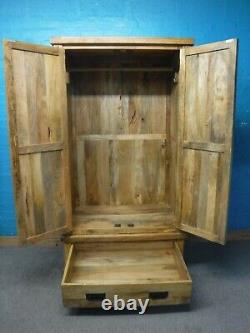 1of2 OAK FURNITURE LAND LARGE SOLID OAK 2DOOR 1DRAWER WARDROBE H186xW100xD60cm