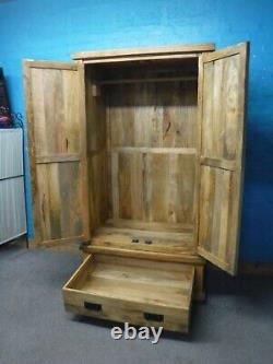 1of2 OAK FURNITURE LAND LARGE SOLID OAK 2DOOR 1DRAWER WARDROBE H186xW100xD60cm