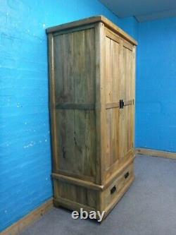 1of2 OAK FURNITURE LAND LARGE SOLID OAK 2DOOR 1DRAWER WARDROBE H186xW100xD60cm