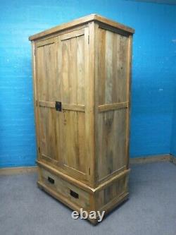 1of2 OAK FURNITURE LAND LARGE SOLID OAK 2DOOR 1DRAWER WARDROBE H186xW100xD60cm