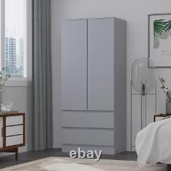 2 Door 2 Drawer Combination Wardrobe Large Deep Scandinavian Style Matt Grey