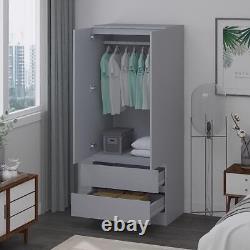 2 Door 2 Drawer Combination Wardrobe Large Deep Scandinavian Style Matt Grey