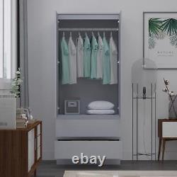 2 Door 2 Drawer Combination Wardrobe Large Deep Scandinavian Style Matt Grey