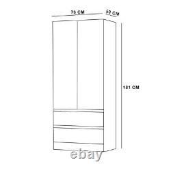 2 Door 2 Drawer Combination Wardrobe Large Deep Scandinavian Style Matt Grey