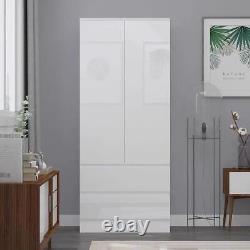 2 Door 2 Drawer Combination Wardrobe Large Scandinavian Style White Gloss