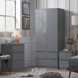 2 Door 2 Drawer Large Combination Wardrobe Grey Gloss Fronts Matt Grey Frame