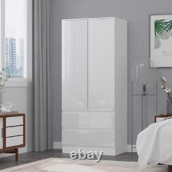 2 Door 2 Drawer Large Deep Combination Wardrobe White Gloss Scandinavian Style