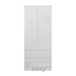 2 Door 2 Drawer Large Deep Combination Wardrobe White Gloss Scandinavian Style