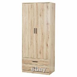 2 Door Double Wardrobe Cupboard Storage Bedroom Furniture with 2 Large Drawers