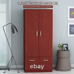 2 Door Double Wardrobe Large Storage Cupboard Furniture Wooden 3 Drawers Bedroom