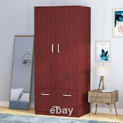 2 Door Double Wardrobe Large Storage Cupboard Furniture Wooden 3 Drawers Bedroom