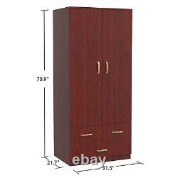 2 Door Double Wardrobe Large Storage Cupboard Furniture Wooden 3 Drawers Bedroom