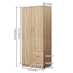 2 Door Wardrobe 2 Drawer withHanging Rail & Shelf Large Storage Cupboard Furniture