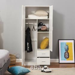 2 Door Wardrobe 2 Drawer withHanging Rail & Shelf Large Storage Cupboard Furniture