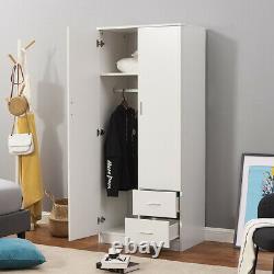 2 Door Wardrobe 2 Drawer withHanging Rail & Shelf Large Storage Cupboard Furniture